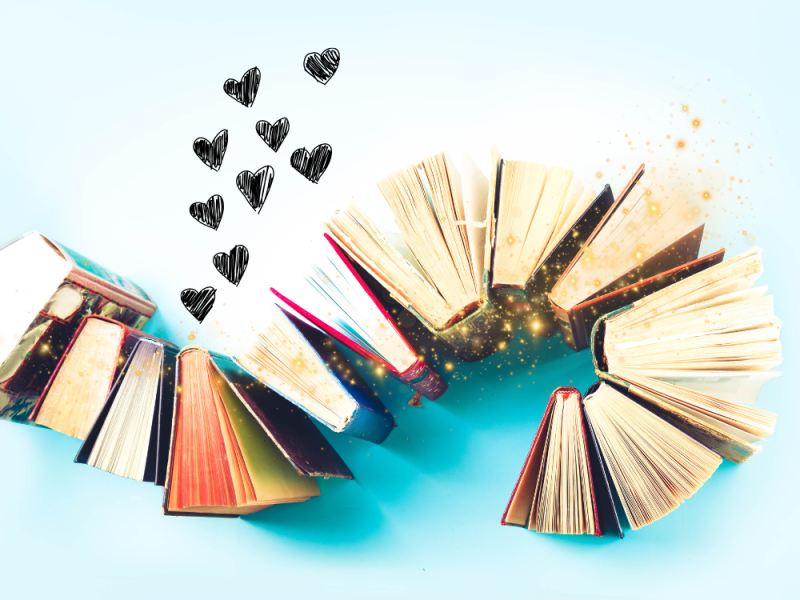 Bøger på rækkeformet som en svunget linje