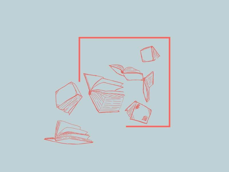 Bøger der falder dalende ned.